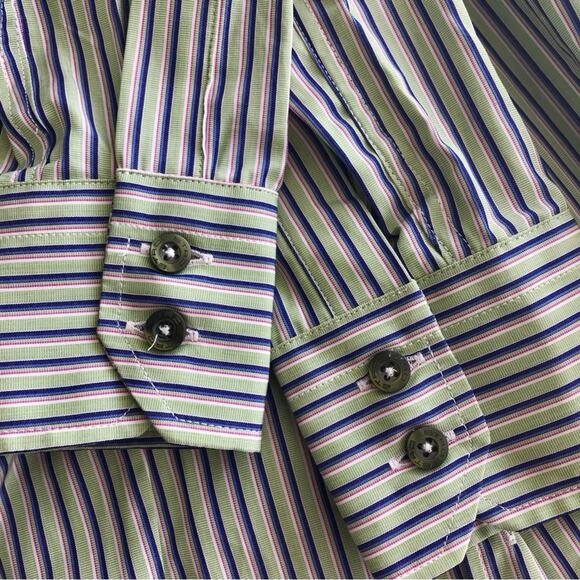 Etro Green & Blue Striped Cotton Blouse Italian Fitted Striped Top - Picture 6 of 7